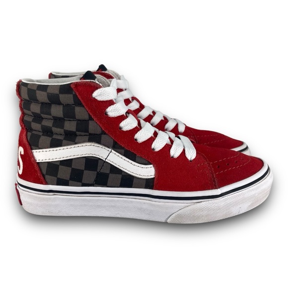 Vans Other - Vans Sk8 Hi Checkerboard Sneakers 508357 Skate Shoes Red Black Gray Youth 1.5